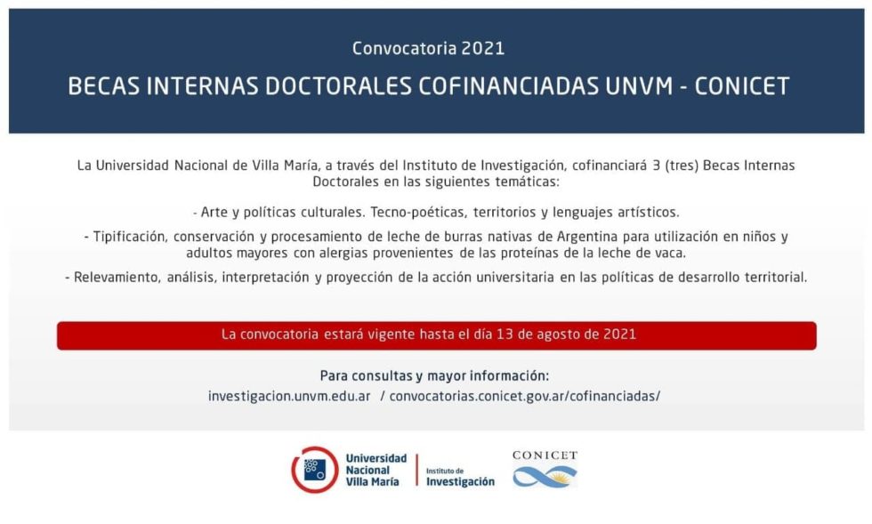 BECAS INTERNAS DOCTORALES COFINANCIADAS UNVM – CONICET | Instituto de ...
