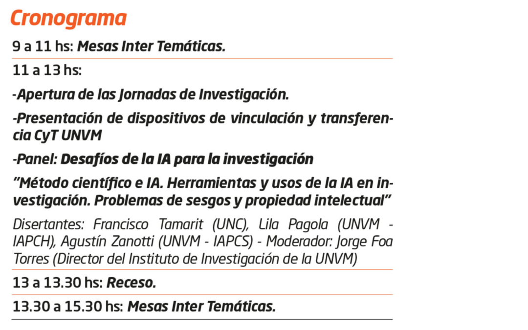 Programa completo de las «XIV Jornadas de Investigación UNVM»